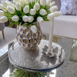 Inspire Me! Home Decor Silver Lotus Flower Candle Holder