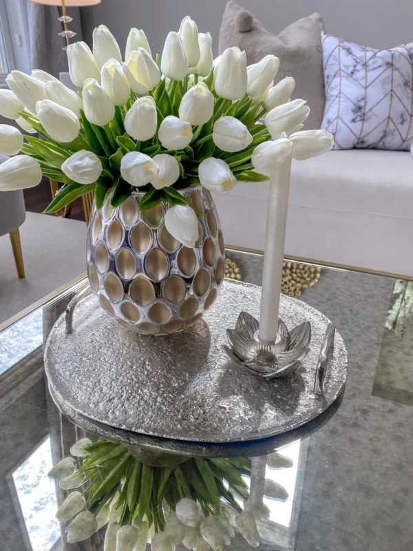 Inspire Me! Home Decor Silver Lotus Flower Candle Holder