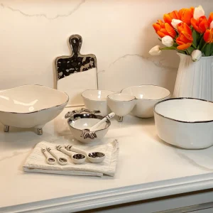 Inspire Me! Home Decor Silver And White 3 Section Serving Bowls