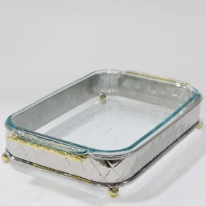 Inspire Me! Home Decor Silver Pyrex Holder With Gold Mosaic Handles And Pyrex