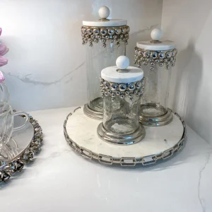 Inspire Me! Home Decor Silver Beaded Canisters W/ Marble Lid (3 Sizes)