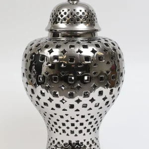 Inspire Me! Home Decor Silver Pierced Patterned Ginger Jar Pierced (2 Sizes)