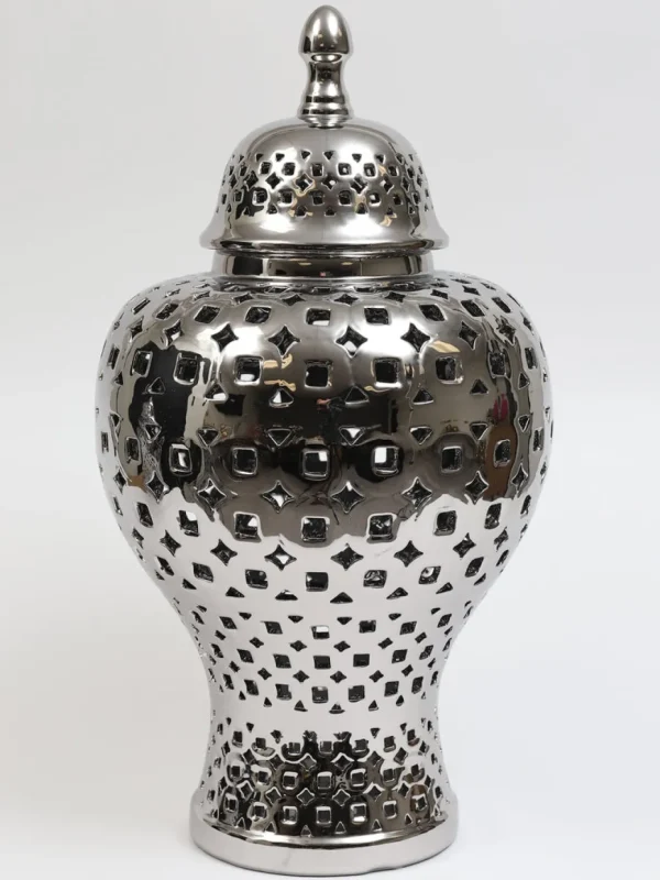 Inspire Me! Home Decor Silver Pierced Patterned Ginger Jar Pierced (2 Sizes)