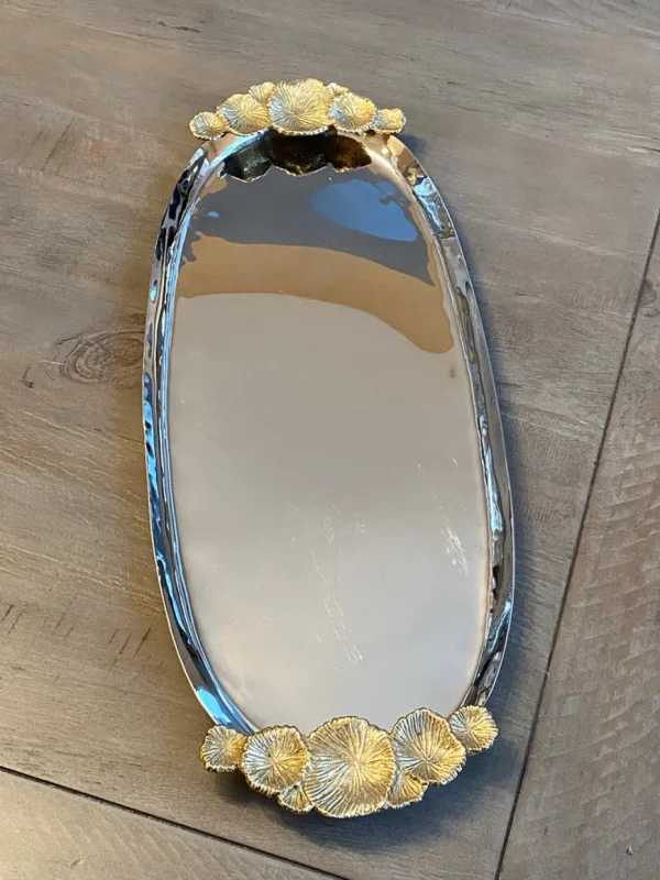 Inspire Me! Home Decor Silver Oval Tray With Gold Floral Handles