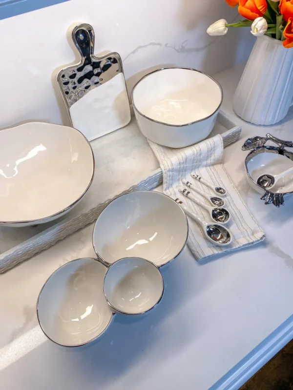 Inspire Me! Home Decor Silver And White 3 Section Serving Bowls