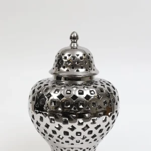 Inspire Me! Home Decor Silver Pierced Patterned Ginger Jar Pierced (2 Sizes)