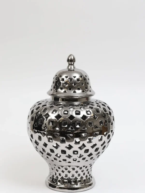 Inspire Me! Home Decor Silver Pierced Patterned Ginger Jar Pierced (2 Sizes)
