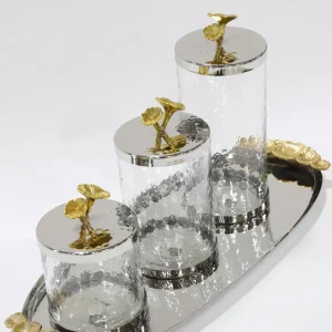 Inspire Me! Home Decor Silver And Gold Flower Top Canister (3 Sizes)