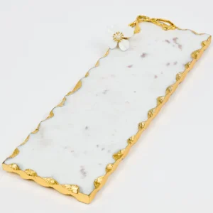 Inspire Me! Home Decor Small Rectangular Marble Tray With White Jeweled Flower Details