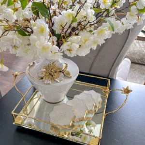 Inspire Me! Home Decor Square Mirrored Tray With Gold Flower Design