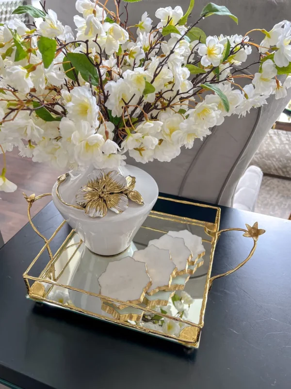 Inspire Me! Home Decor Square Mirrored Tray With Gold Flower Design