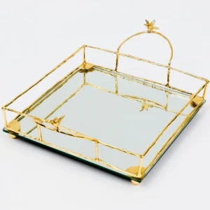 Inspire Me! Home Decor Square Mirrored Tray With Gold Flower Design