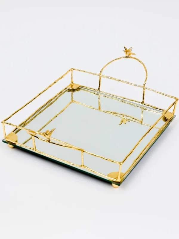 Inspire Me! Home Decor Square Mirrored Tray With Gold Flower Design