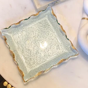 Inspire Me! Home Decor Square Crystal Tray With Gold Edge