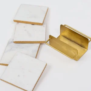 Inspire Me! Home Decor Square Marble Coasters With Gold Edge & Gold Metal Holder