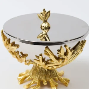 Inspire Me! Home Decor Stainless Bowl On Gold Metal Branch Base And Lid