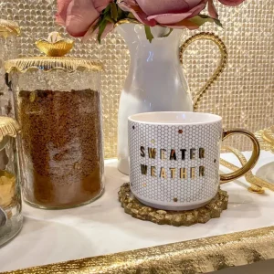 Inspire Me! Home Decor “Sweater Weather” Gold & White Tile Mug