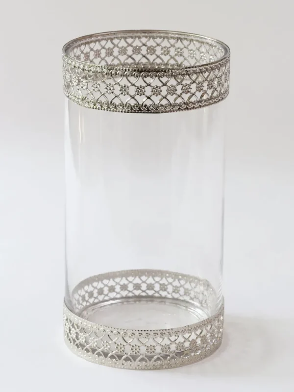 Inspire Me! Home Decor Tall Glass Vase W/ Ornate Silver Metal Rims