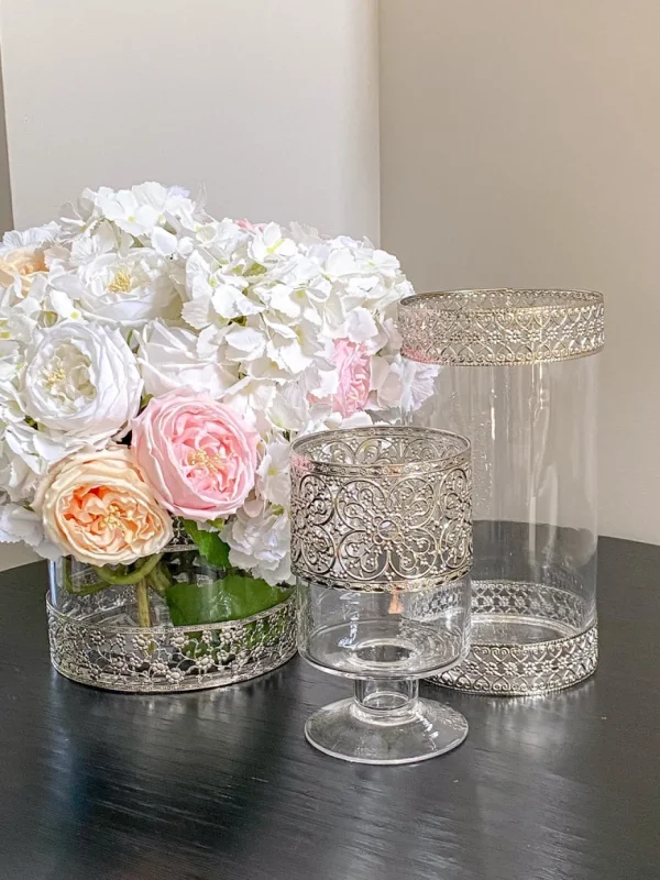 Inspire Me! Home Decor Tall Glass Vase W/ Ornate Silver Metal Rims