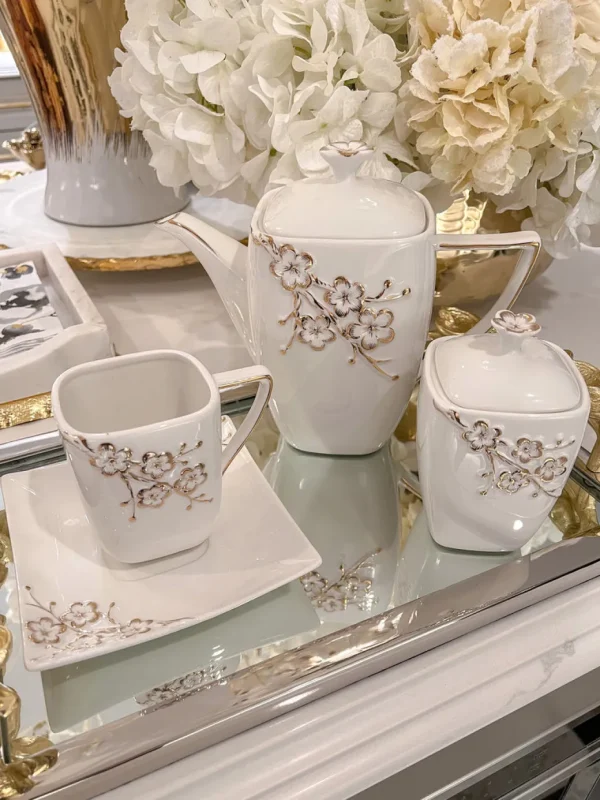 Inspire Me! Home Decor Tea Set With Gold Floral Design (3 Items Sold Separately)