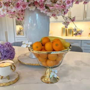 Inspire Me! Home Decor Textured Glass Bowl With White Jeweled Flower Details