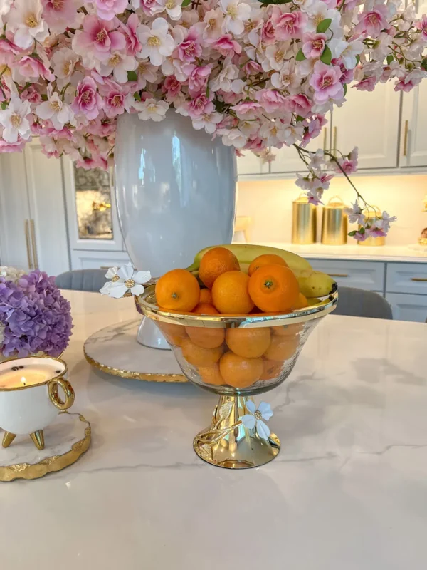 Inspire Me! Home Decor Textured Glass Bowl With White Jeweled Flower Details