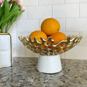 Inspire Me! Home Decor Textured Design Bowl With White Marble Base (2 Colors) “From Pops Of Color Home Collection”