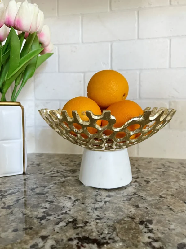 Inspire Me! Home Decor Textured Design Bowl With White Marble Base (2 Colors) “From Pops Of Color Home Collection”