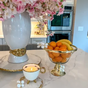 Inspire Me! Home Decor Textured Glass Bowl With White Jeweled Flower Details