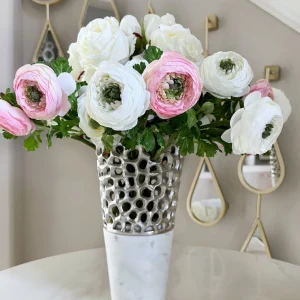 Inspire Me! Home Decor Textured Design Vase With White Marble Base (2 Colors) “From Pops Of Color Home Collection”