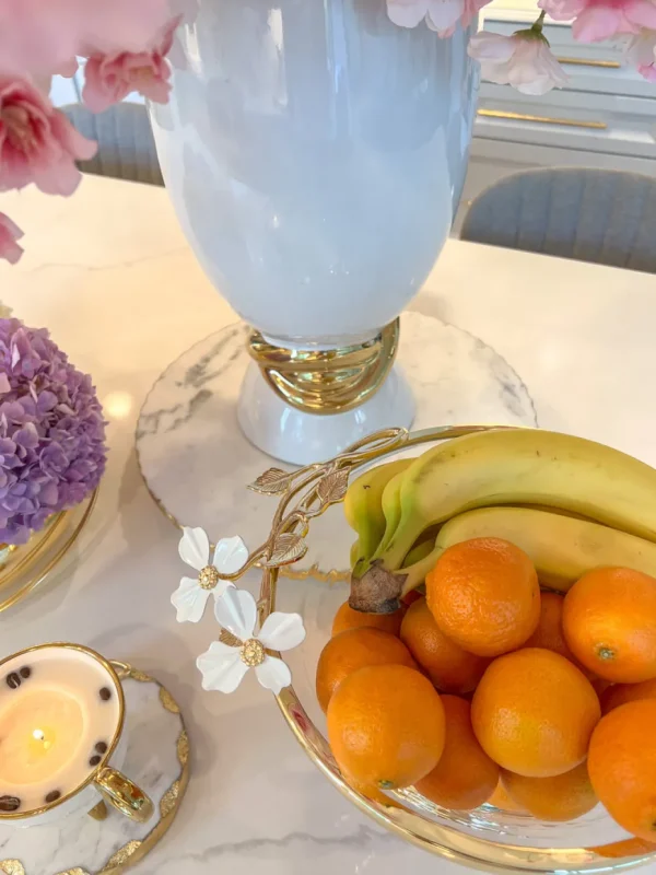 Inspire Me! Home Decor Textured Glass Bowl With White Jeweled Flower Details