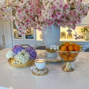 Inspire Me! Home Decor Textured Glass Bowl With White Jeweled Flower Details