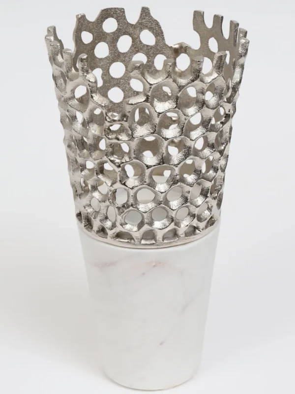 Inspire Me! Home Decor Textured Design Vase With White Marble Base (2 Colors) “From Pops Of Color Home Collection”