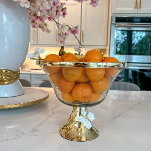 Inspire Me! Home Decor Textured Glass Bowl With White Jeweled Flower Details