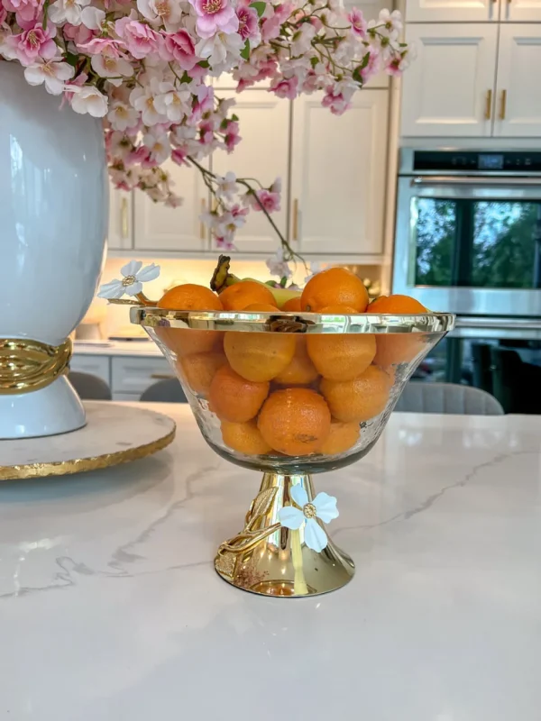 Inspire Me! Home Decor Textured Glass Bowl With White Jeweled Flower Details