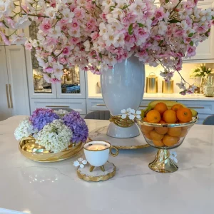 Inspire Me! Home Decor Textured Glass Bowl With White Jeweled Flower Details