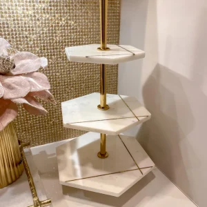 Inspire Me! Home Decor Three Tiered Marble Stand With Gold Inlay