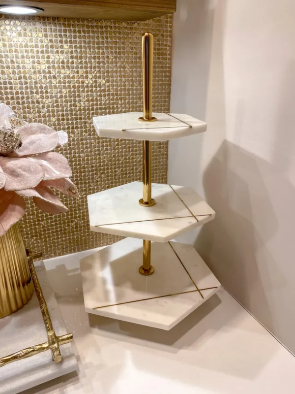 Inspire Me! Home Decor Three Tiered Marble Stand With Gold Inlay