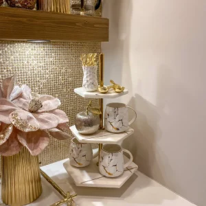 Inspire Me! Home Decor Three Tiered Marble Stand With Gold Inlay