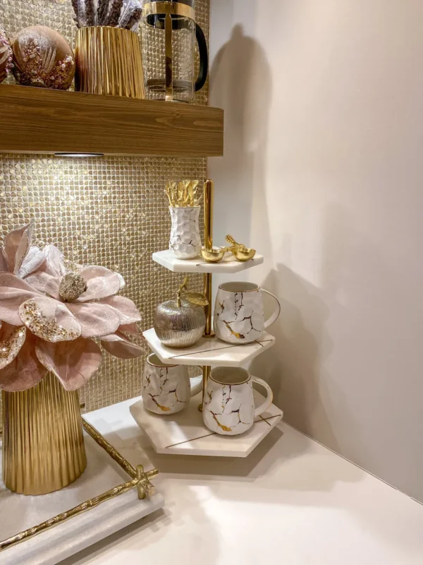 Inspire Me! Home Decor Three Tiered Marble Stand With Gold Inlay