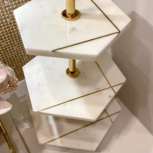 Inspire Me! Home Decor Three Tiered Marble Stand With Gold Inlay