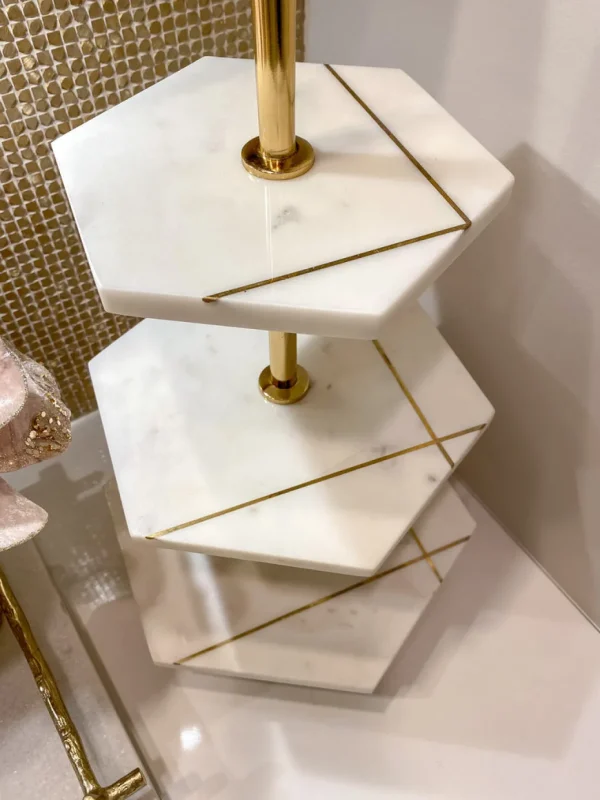 Inspire Me! Home Decor Three Tiered Marble Stand With Gold Inlay