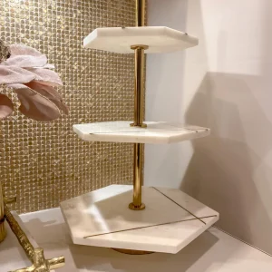 Inspire Me! Home Decor Three Tiered Marble Stand With Gold Inlay