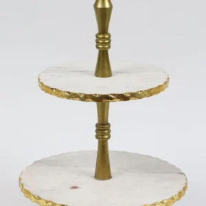 Inspire Me! Home Decor Two-Tiered Marble Cake Stand With Gold Base