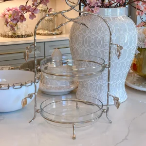 Inspire Me! Home Decor Two-Tiered Silver Leaf Serving Display