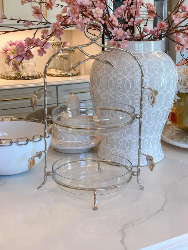 Inspire Me! Home Decor Two-Tiered Silver Leaf Serving Display