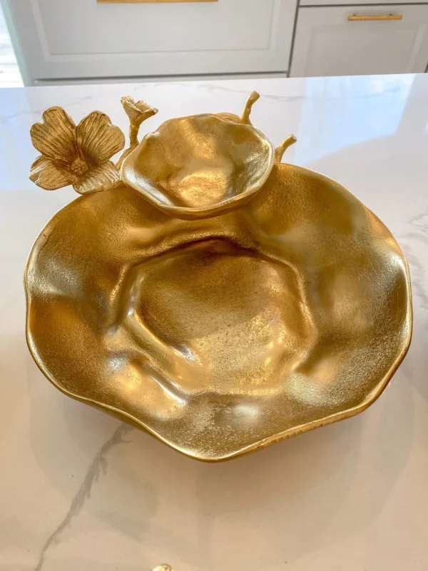 Inspire Me! Home Decor Two Tier Chip And Dip Gold Floral Bowl