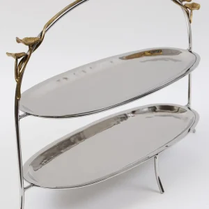 Inspire Me! Home Decor Two-Tiered Silver Stand With Gold Floral Details