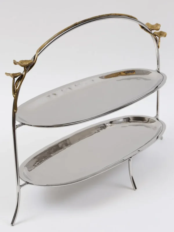 Inspire Me! Home Decor Two-Tiered Silver Stand With Gold Floral Details