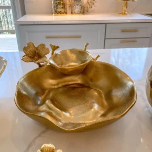 Inspire Me! Home Decor Two Tier Chip And Dip Gold Floral Bowl